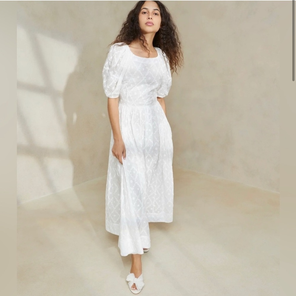Loeffler Randall White Embroidered Midi Dress